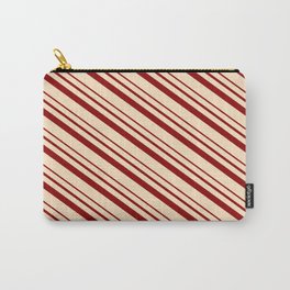 [ Thumbnail: Bisque & Dark Red Colored Lines/Stripes Pattern Carry-All Pouch ]