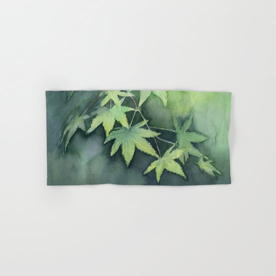 Japanese Maple Watercolor Green Leaves Tree Branch Nature Hand & Bath Towel