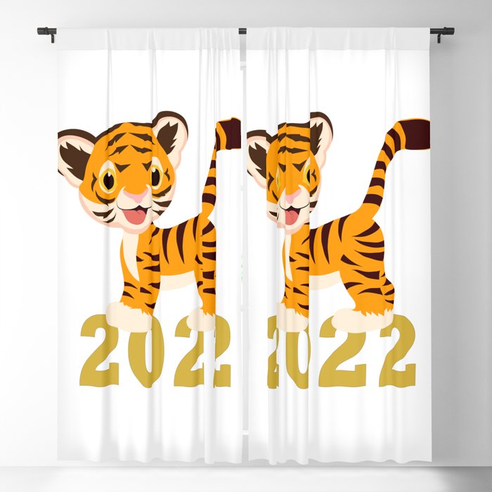Happy New Year 2022 With Funny Tiger Cub Blackout Curtain