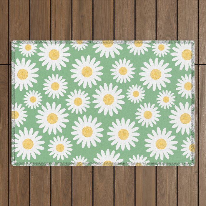 Big spring white daisies on green pattern Outdoor Rug