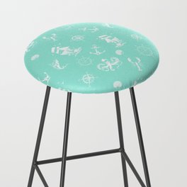 Mint Blue And White Silhouettes Of Vintage Nautical Pattern Bar Stool