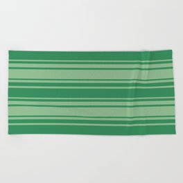 [ Thumbnail: Dark Sea Green & Sea Green Colored Stripes Pattern Beach Towel ]
