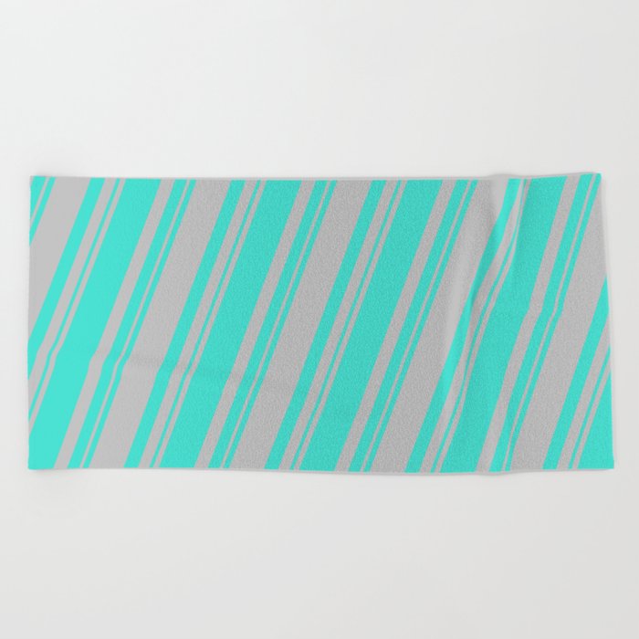 Turquoise and Grey Colored Stripes Pattern Beach Towel