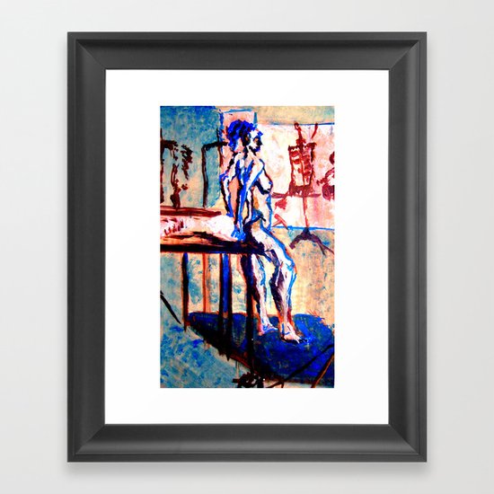 standing life model in blue Framed Art Print