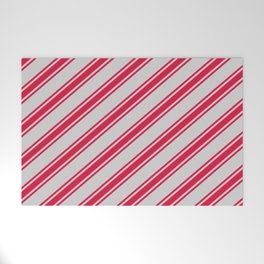 [ Thumbnail: Light Grey & Crimson Colored Striped Pattern Welcome Mat ]