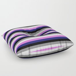 [ Thumbnail: Colorful Orchid, Midnight Blue, Black, Grey, and Lavender Colored Pattern of Stripes Floor Pillow ]