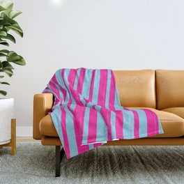 [ Thumbnail: Sky Blue & Deep Pink Colored Striped Pattern Throw Blanket ]