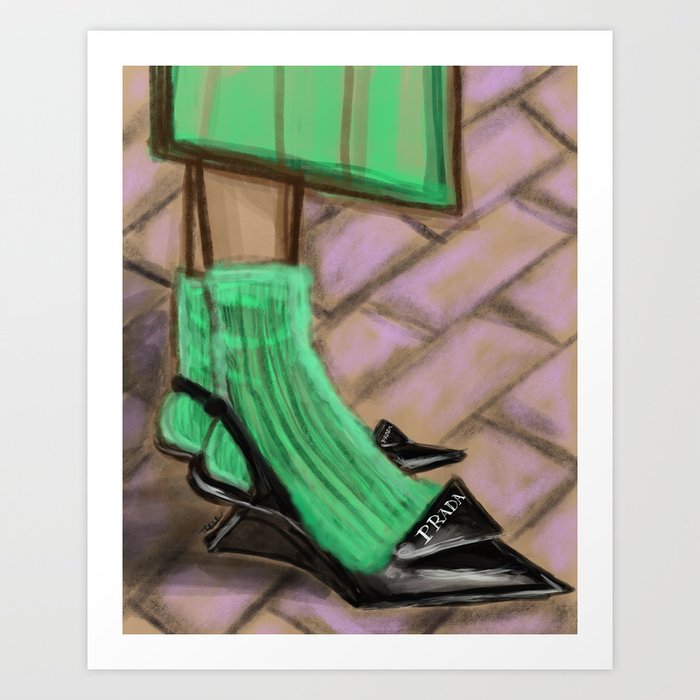 Girl in  Green Socks Art Print