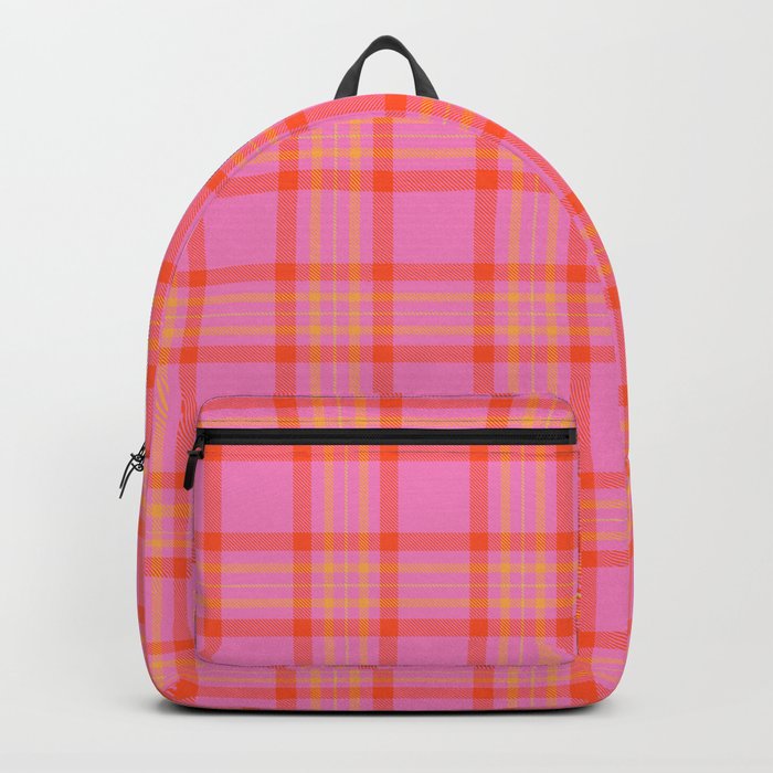 pink orange plaid Backpack