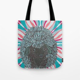 Cute hedgehog with floral pink and blue mandala background Tote Bag