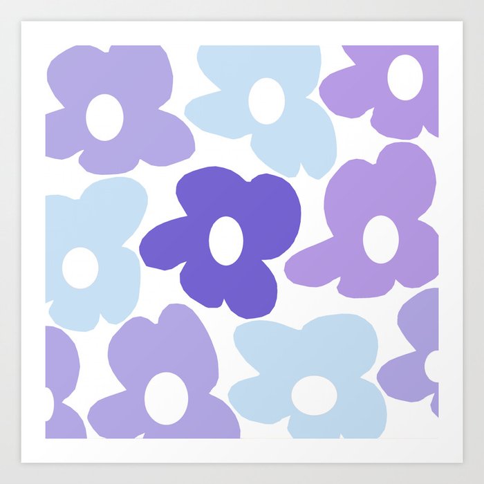Large Purple Retro Flowers White Background #decor #society6 #buyart Art Print