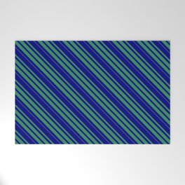 [ Thumbnail: Blue & Sea Green Colored Lines/Stripes Pattern Welcome Mat ]