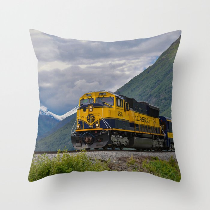 Alaska Passenger Train 0781 - Turnagain Arm, Cook Inlet Throw Pillow