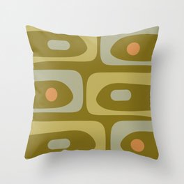 Mid-Century Modern Piquet Minimalist Abstract in Retro Olive Green Celadon Orange Throw Pillow