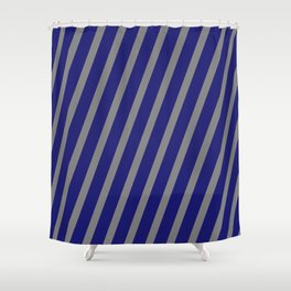 [ Thumbnail: Grey & Midnight Blue Colored Lines Pattern Shower Curtain ]