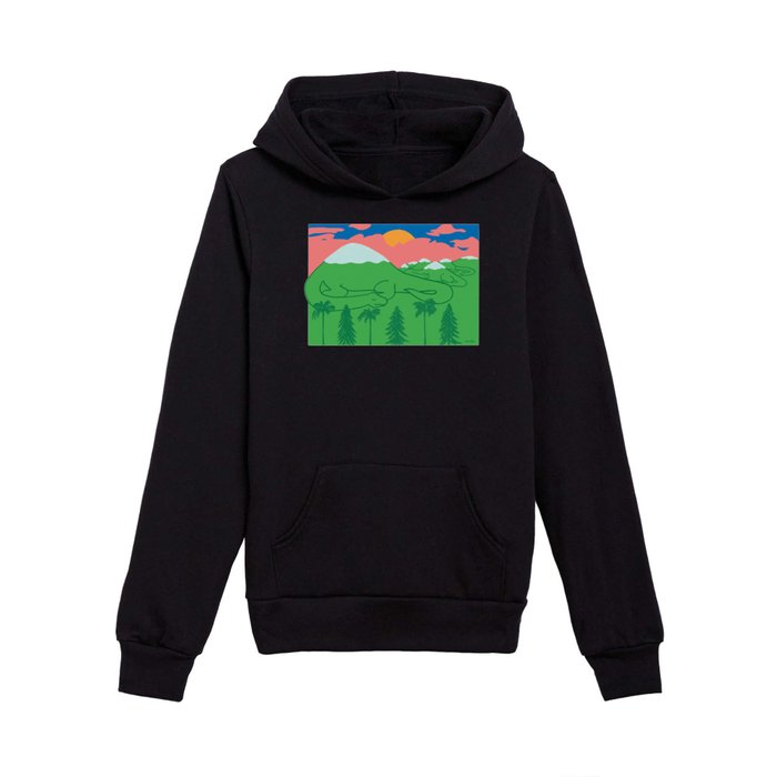 Dino Mountains Kids Pullover Hoodie