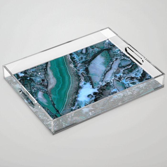 Teal turquoise agate stone Acrylic Tray