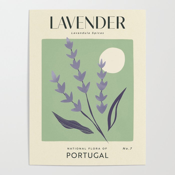 Lavender of Portugal | Matisse-Style Vintage Floral Print | Purple & Green Poster