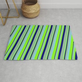 [ Thumbnail: Sky Blue, Chartreuse, Blue & Dark Sea Green Colored Lines Pattern Rug ]