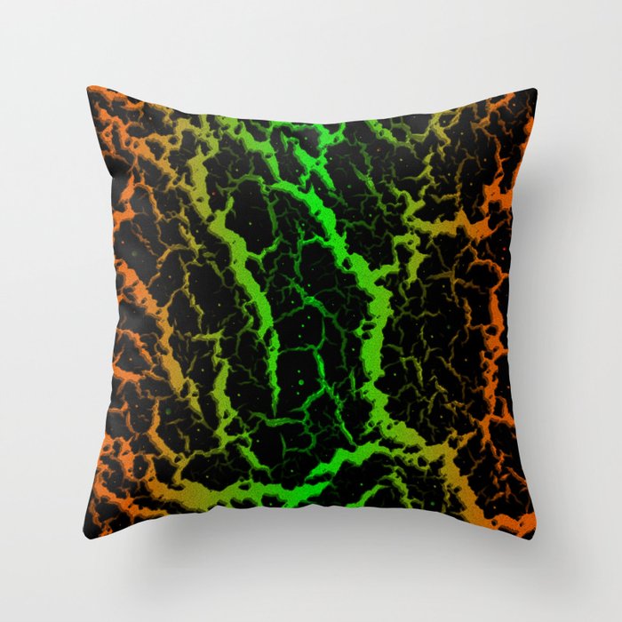 Cracked Space Lava - Orange/Green Throw Pillow