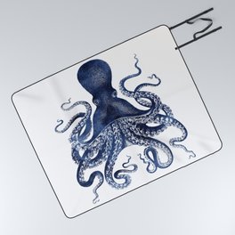Octopus Print Watercolor Navy Blue by Zouzounio Art Picnic Blanket