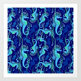 Seahorse cute blue sea animal Art Print