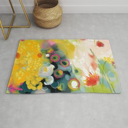 abstract floral art in yellow green and rose magenta colors Area & Throw Rug