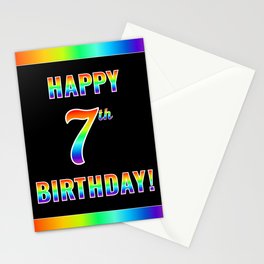 [ Thumbnail: Fun, Colorful, Rainbow Spectrum “HAPPY 7th BIRTHDAY!” Stationery Cards ]