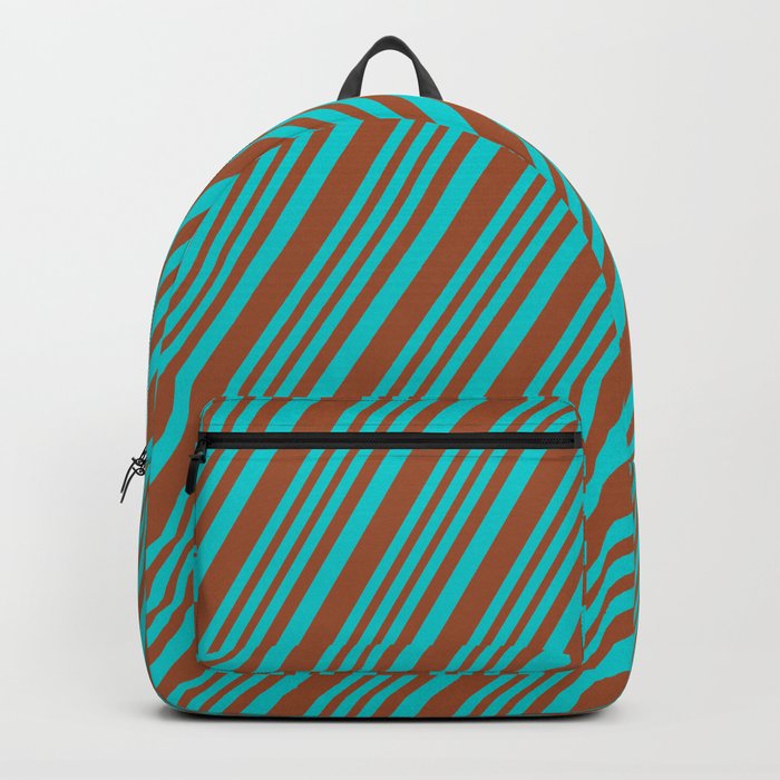 Dark Turquoise and Sienna Colored Striped/Lined Pattern Backpack