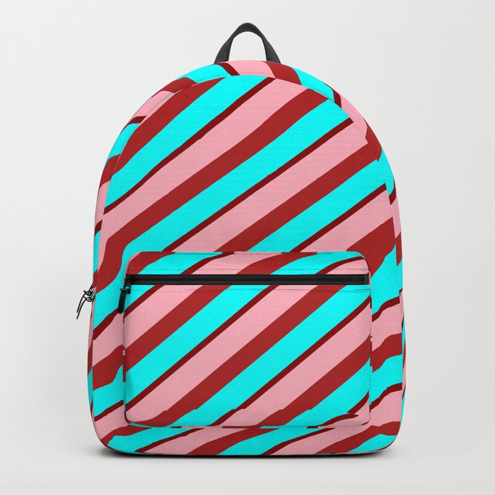 Light Pink, Red, Aqua & Dark Red Colored Stripes/Lines Pattern Backpack
