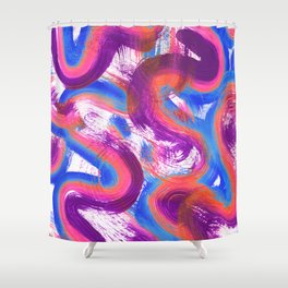 Swirls and Squiggles Abstract Painting - Blue Pink Purple Shower Curtain