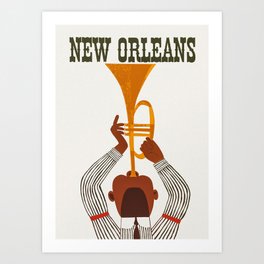 New Orleans Jazz Trumpet Player Vintage Art Art Print