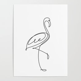 Flamingo bird one line drawing. Minimalist line art Poster