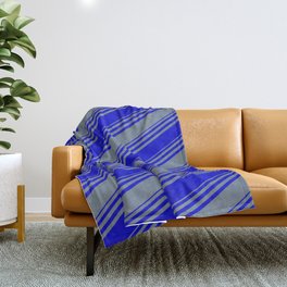 [ Thumbnail: Blue & Slate Gray Colored Stripes Pattern Throw Blanket ]