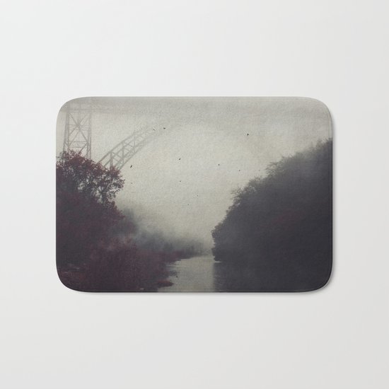 Bridge and River in Fog Bath Mat