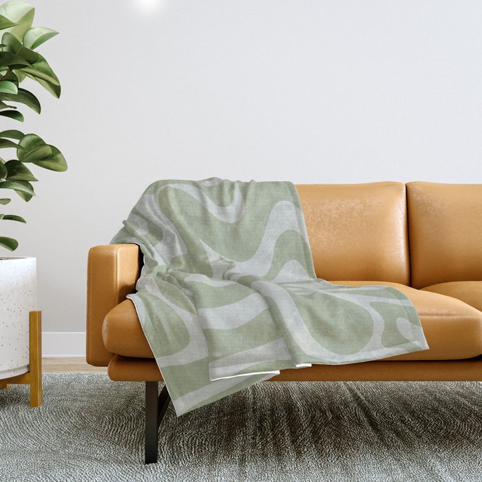 Liquid Swirl Retro Abstract Pattern in Sage Green and Light Sage Gray Throw Blanket