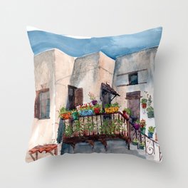 Herbs and blossom on Rhodian balcony Throw Pillow