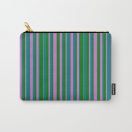[ Thumbnail: Green, Orchid, and Teal Colored Lines Pattern Carry-All Pouch ]