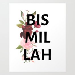 Red and Pink Floral Bismillah Islamic Print Art Print