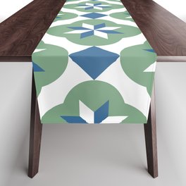 Islamic star flower tiles blue & green pattern Table Runner
