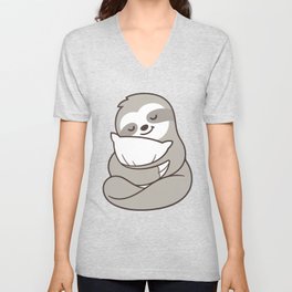 Cute sleepy sloth hugging pillow V Neck T Shirt