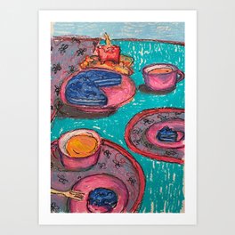 Tea party | Oil pastel Art Print