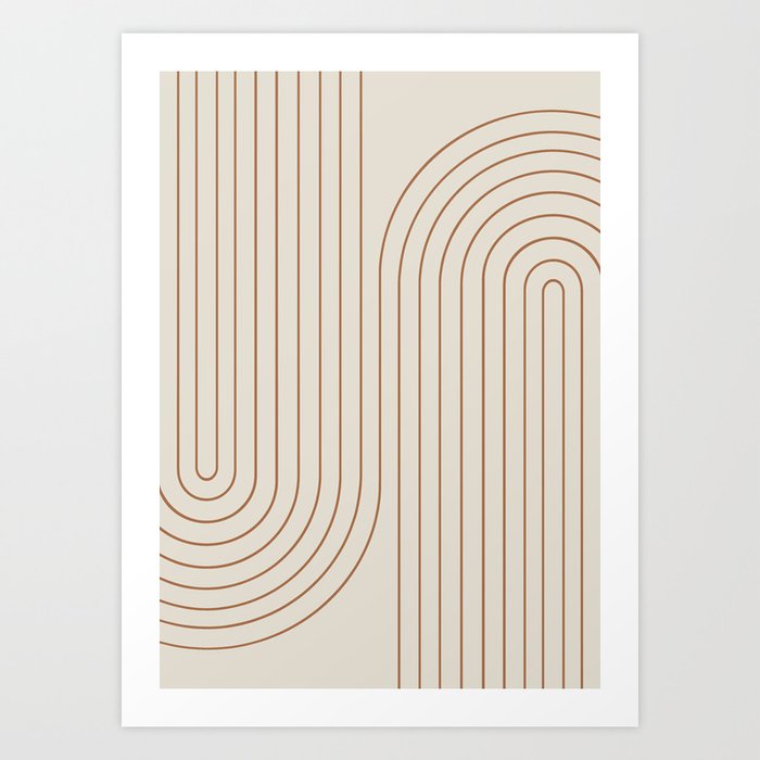Minimal Line Curvature VI Earthy Natural Mid Century Modern Arch Abstract Art Print