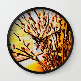 Goat willow at window Wall Clock