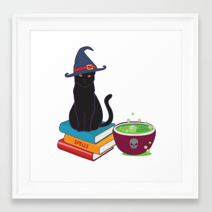 Feline Witch S Brew Black Cat Spell Book Halloween Graphic Framed Art Print By Tronictees Society6