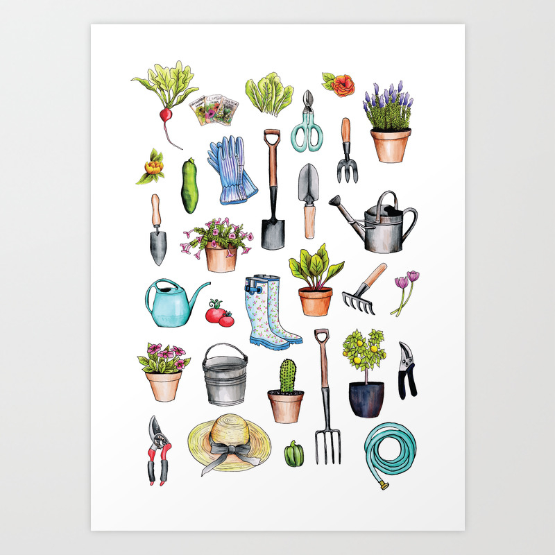 Garden Gear Spring Gardening Pattern W Garden Tools Supplies Art Print By Somecallmebeth Society6