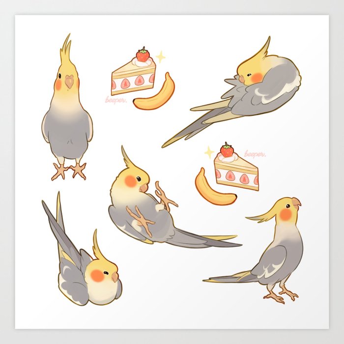 Cinnamon cockatiels all over Art Print