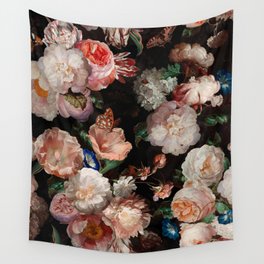 Baroque Flemish Rose Flowers Night Garden Wall Tapestry