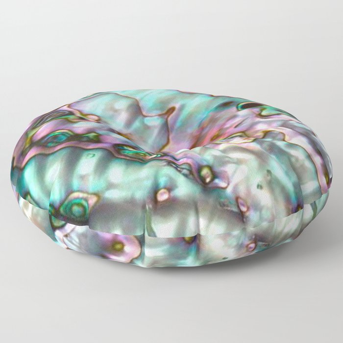 Glowing Cotton Candy Pink & Green Abalone Mother of Pearl Floor Pillow