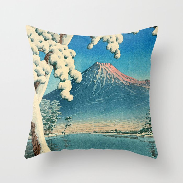 Snowfall Mounting Fuji View Hasui Kawase Throw Pillow